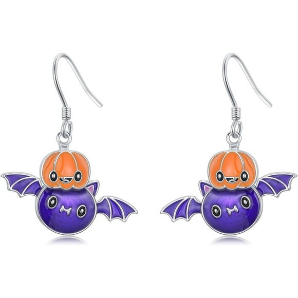 925 Sterling Silver Pumpkin Bat Patriotic Earrings for Women - Picture 1 of 6